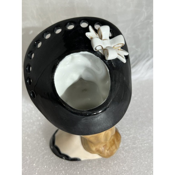 VINTAGE Napco S569A Lady Head Vase In Black With Polka Dots - Picture 5 of 9